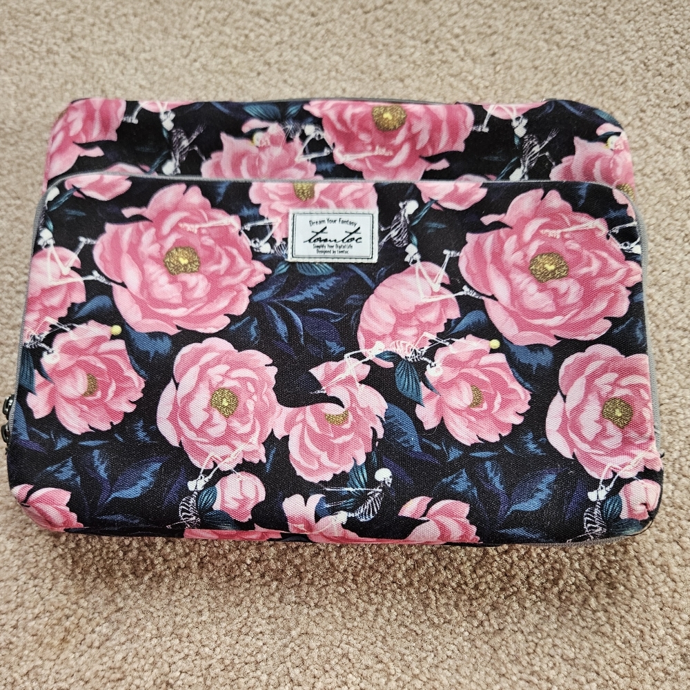 Tomtoc Laptop Tablet Case - Pink Floral Skeleton